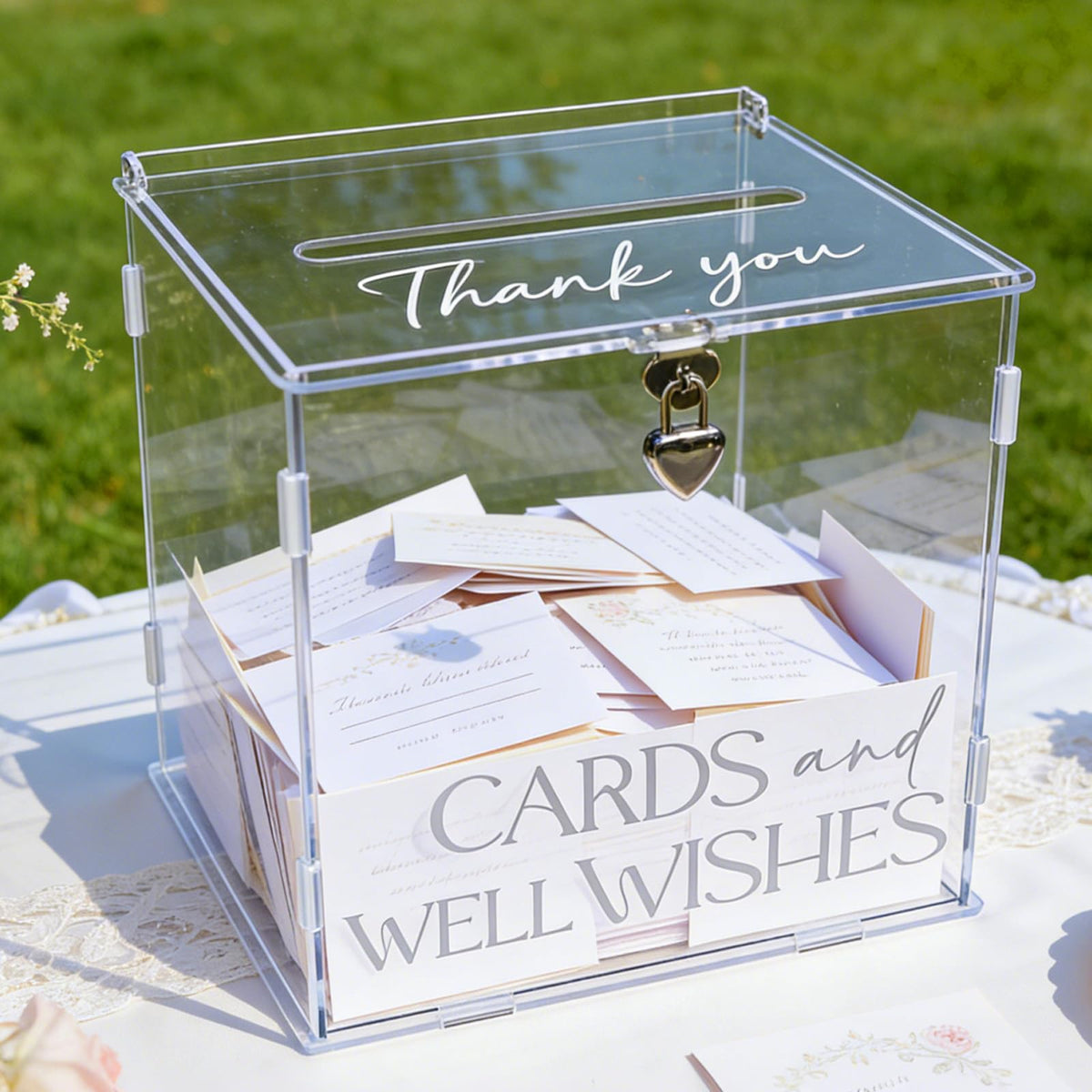 SOFARKKT Clear Acrylic Card Box with Lock & Slot, Transparent Elegant Wedding Card Boxes for Reception, DIY Money Envelop Gift Cards Box for Party Graduation Wedding Birthday Bridal Shower Table Decor