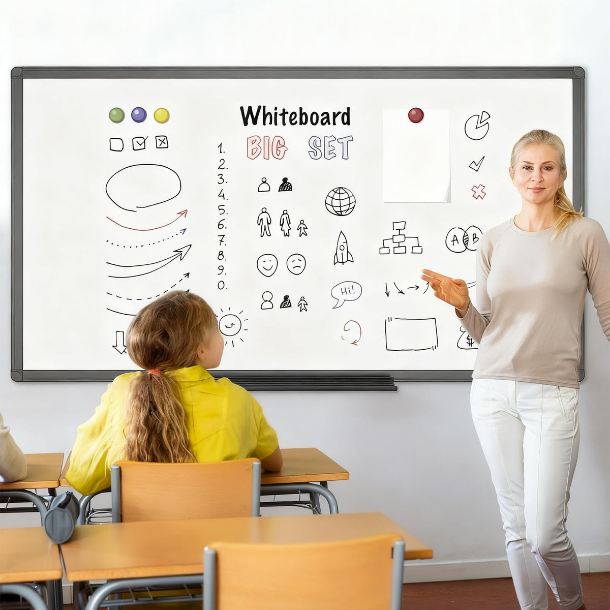 VIZ-PRO Magnetic Dry Erase White Board, 96 X 48 Inches, Black Aluminium Frame
