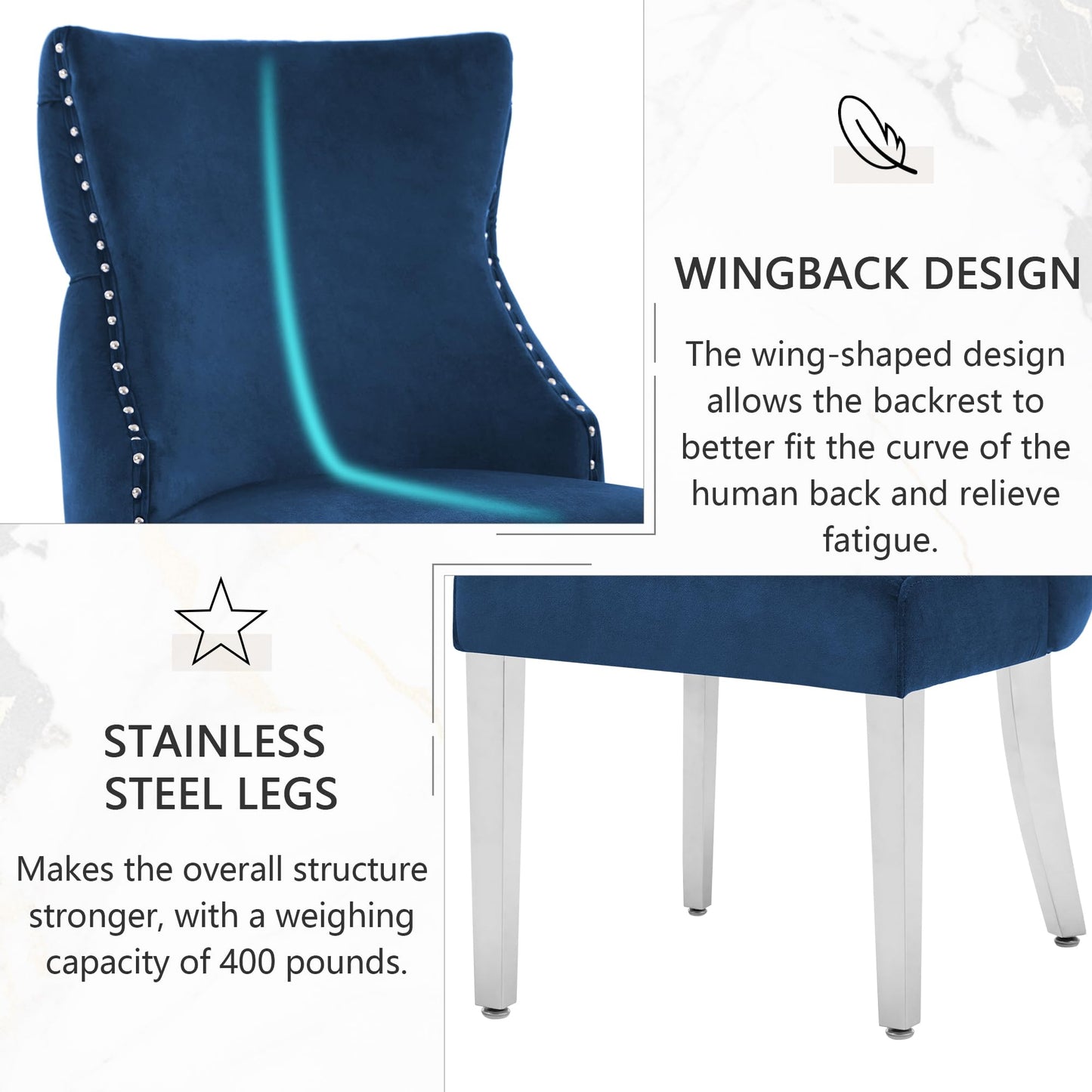 UDAX Velvet Dining Chairs Set of 4, Upholstered Tufted Backrest Sillas de Comedor, Luxurious Dining Chairs with Stainless Steel Legs, Modern Seating for Kitchen, Bedroom & Living Room