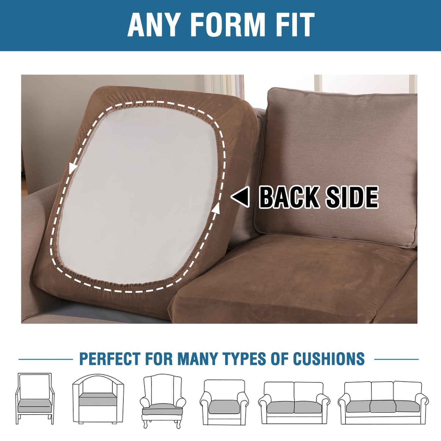 H.VERSAILTEX Velvet Stretch Couch Cushion Cover Plush Cushion Slipcover for Chair Loveseat Sofa Cushion Furniture Protector Seat Cushion Sofa Cover (3 Piece XL Sofa Cushion Covers, Caramel Cafe)