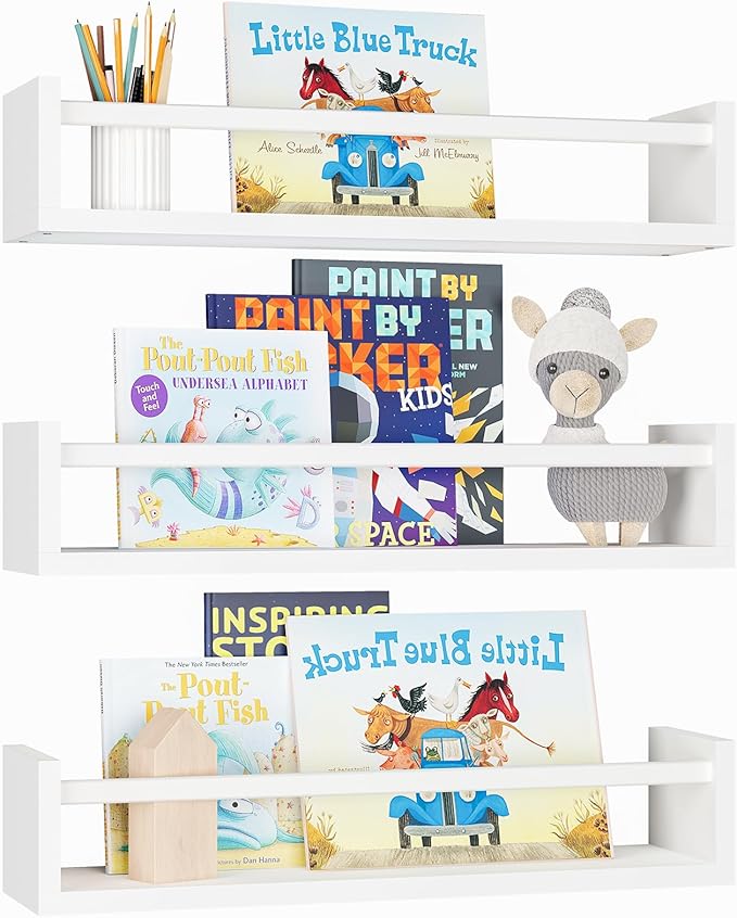 Fixwal Floating Bookshelves for Wall, 16.5 Inch Wood Nursery Book Shelves Set
