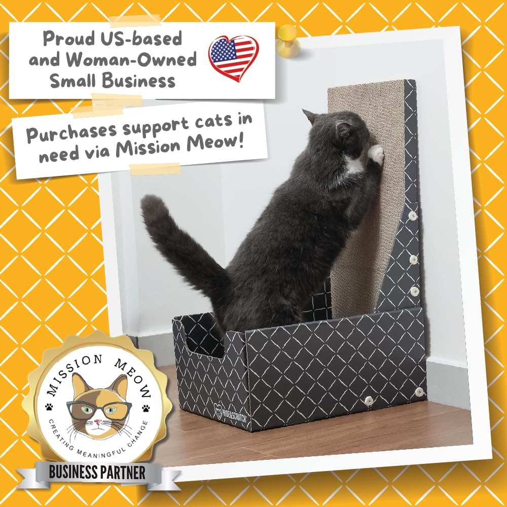 Hide & Scratch Cardboard Cat Scratcher Box & Bed - Dark Grey Diamond (Vertical L-Shaped) | Double-Sided Corrugated Pad for Indoor Cats | Refillable Scratching Board Toy for Play & Furniture Protection
