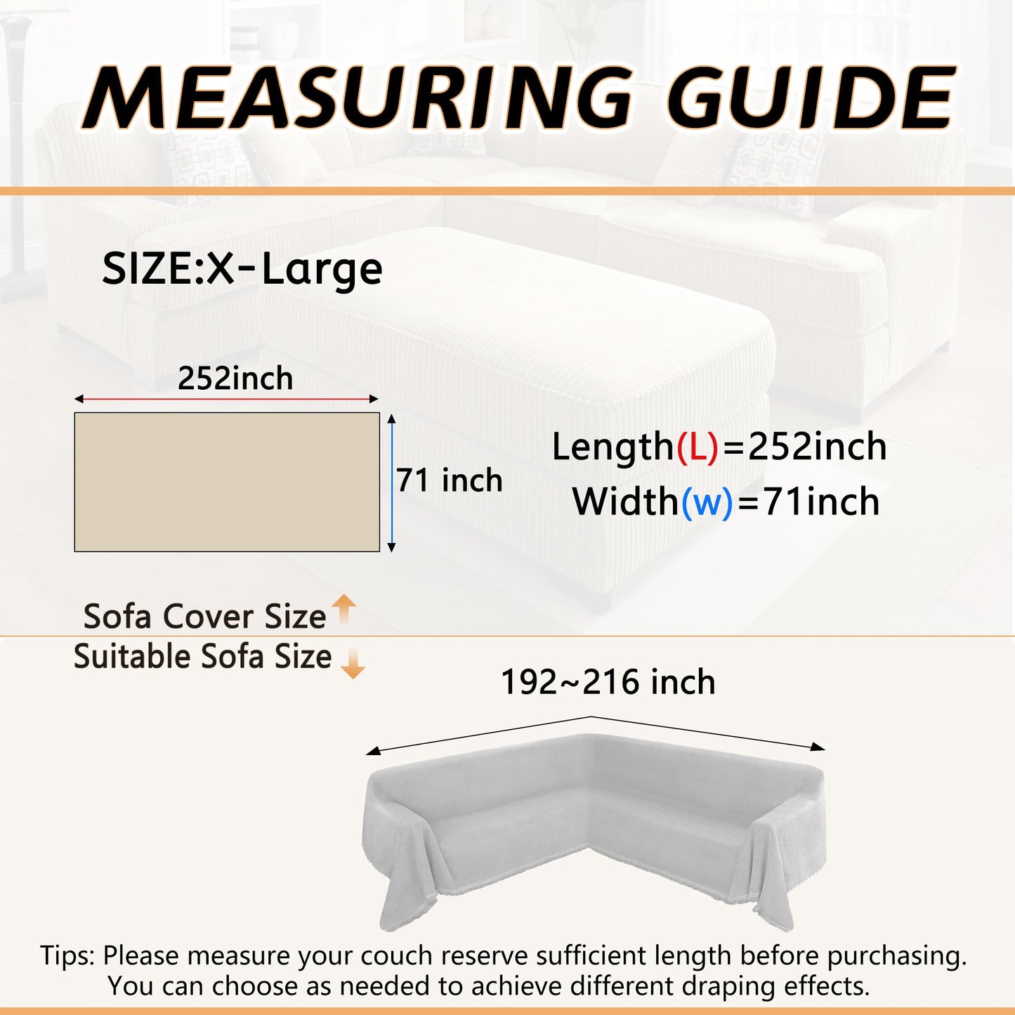 Arfntevss Corner Sectional Couch Covers L Shape Plush Sofa Cover with Tassel Thick Soft Couch Cover for Sectional Sofa U Shaped Slipcovers Washable Dog Furniture Protector (71" x 252", Pale Gray)