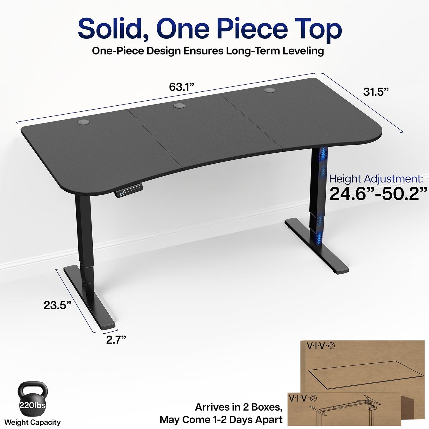 VIVO Electric 63 x 32 in Standing Desk, Touch Screen Adjustment, 220 lb Frame Support, 2E Series, Black Carbon Fiber Top Black Frame, DESK-KIT-2EBR