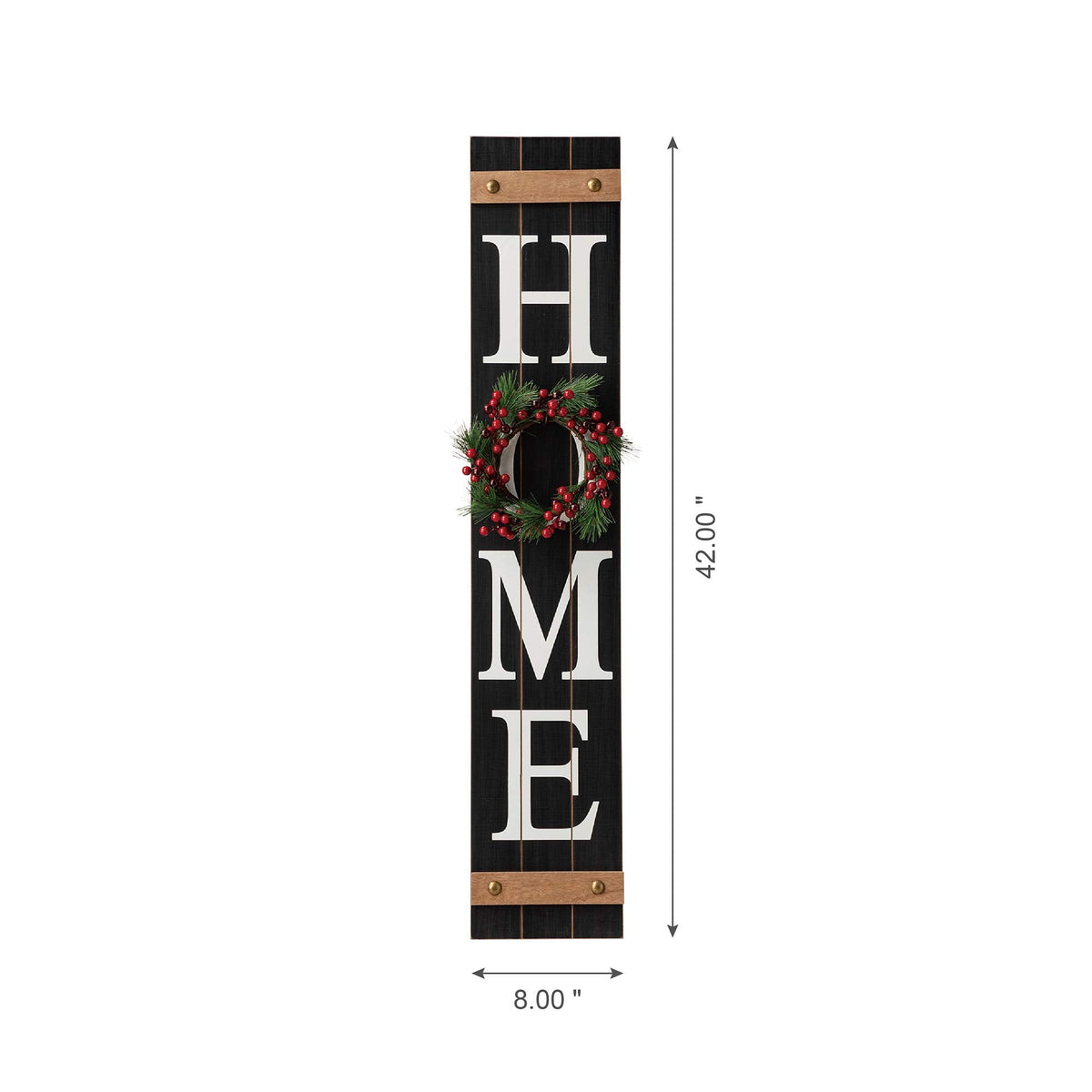Glitzhome 42" Wooden Welcome Home Porch Sign with Interchangeable Wreaths for Front Door Vertical Farmhouse Standing Home Sign Hanging Wall Sign for Year Spring Fall Thanksgiving Christmas