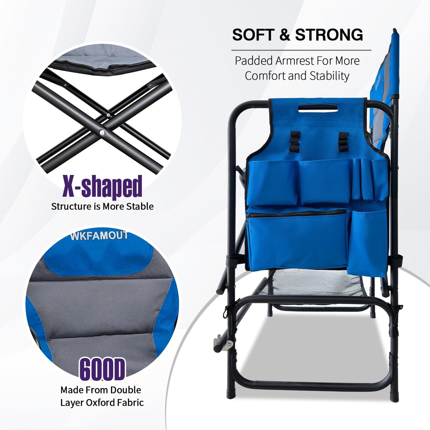 WKFAMOUT Tall Folding Directors Chair with Side Table 30.71" Seat Height Foldable Camping Chair Bar Stool for Makeup Artist Face Painting with Footrest and Storage Pocket Supports 350LBS