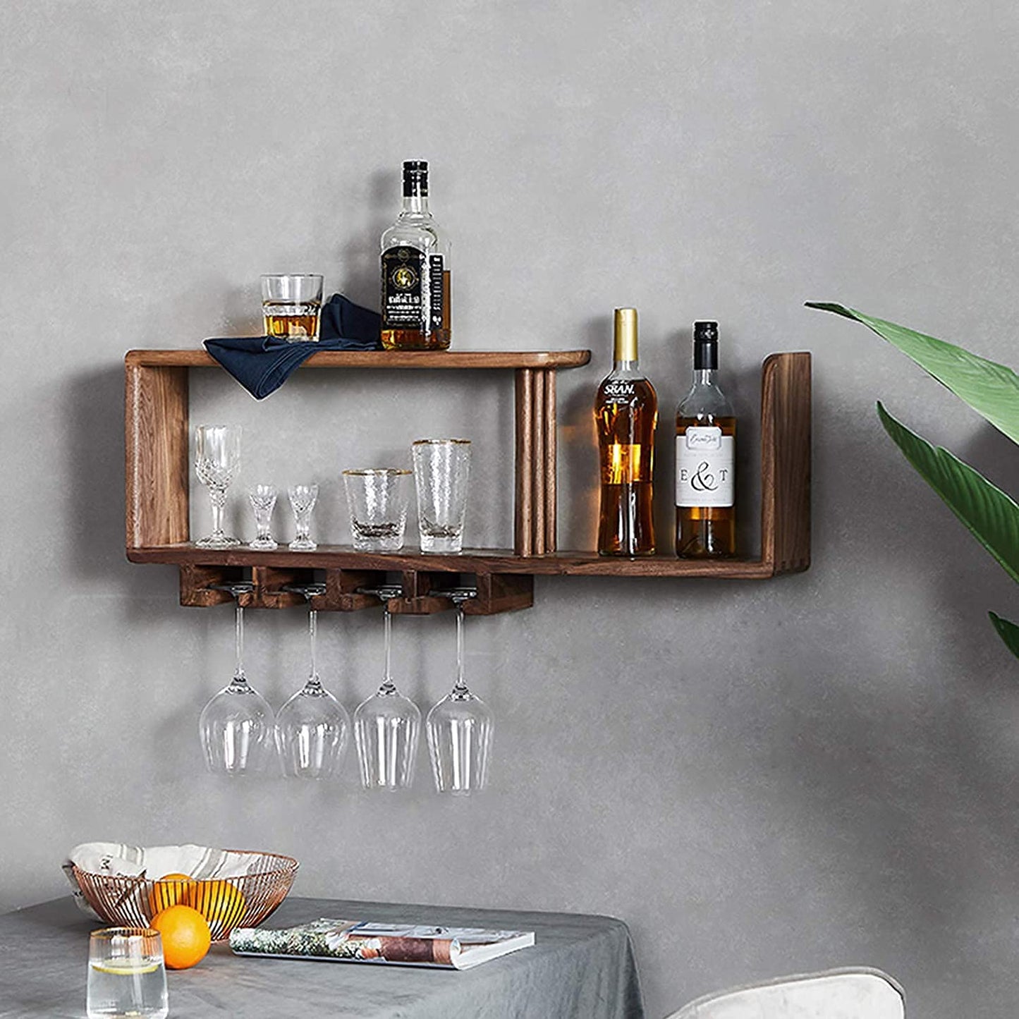 SBTXHJWCGLD Rustic Luxe Wine Rack, Black Walnut Creativity Stemware Racks, for Homes, Bars, Cafes, Hotels, Restaurants, Offices and Various High-End Clubs (90X15X28Cm)