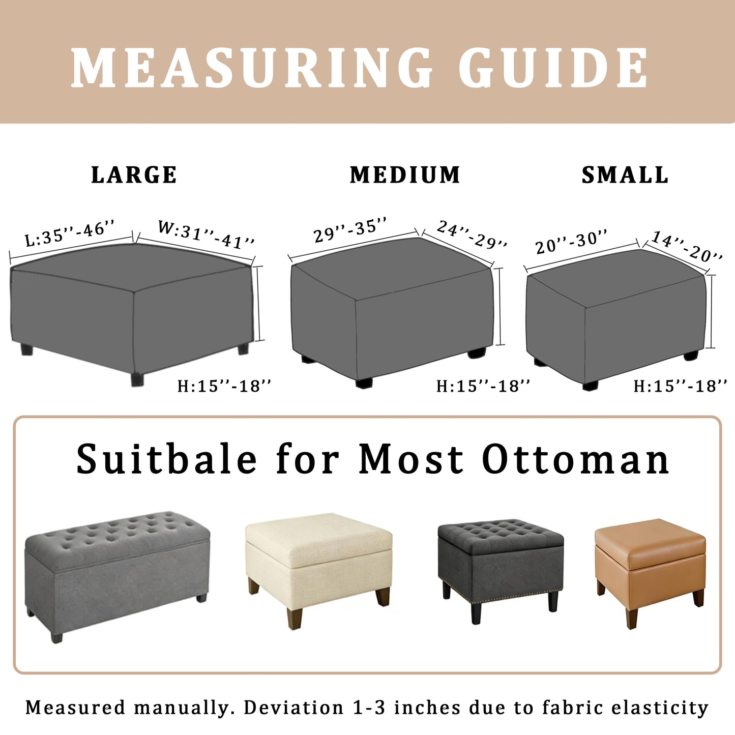 KaviKon Ottoman Cover Slipcover Rectangle Fit Length 25"-30" Stretch Foot Stool Slip Cover, Footrest Slipcovers Protector with Elastic Band, Ottoman Cover Removable Washable(Small,Grid Weave Coffee)