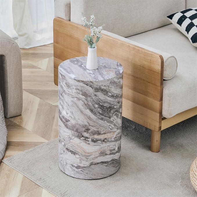 Round End Table Living Room Table, Faux Marble Sofa Couch Side Table, Bedside