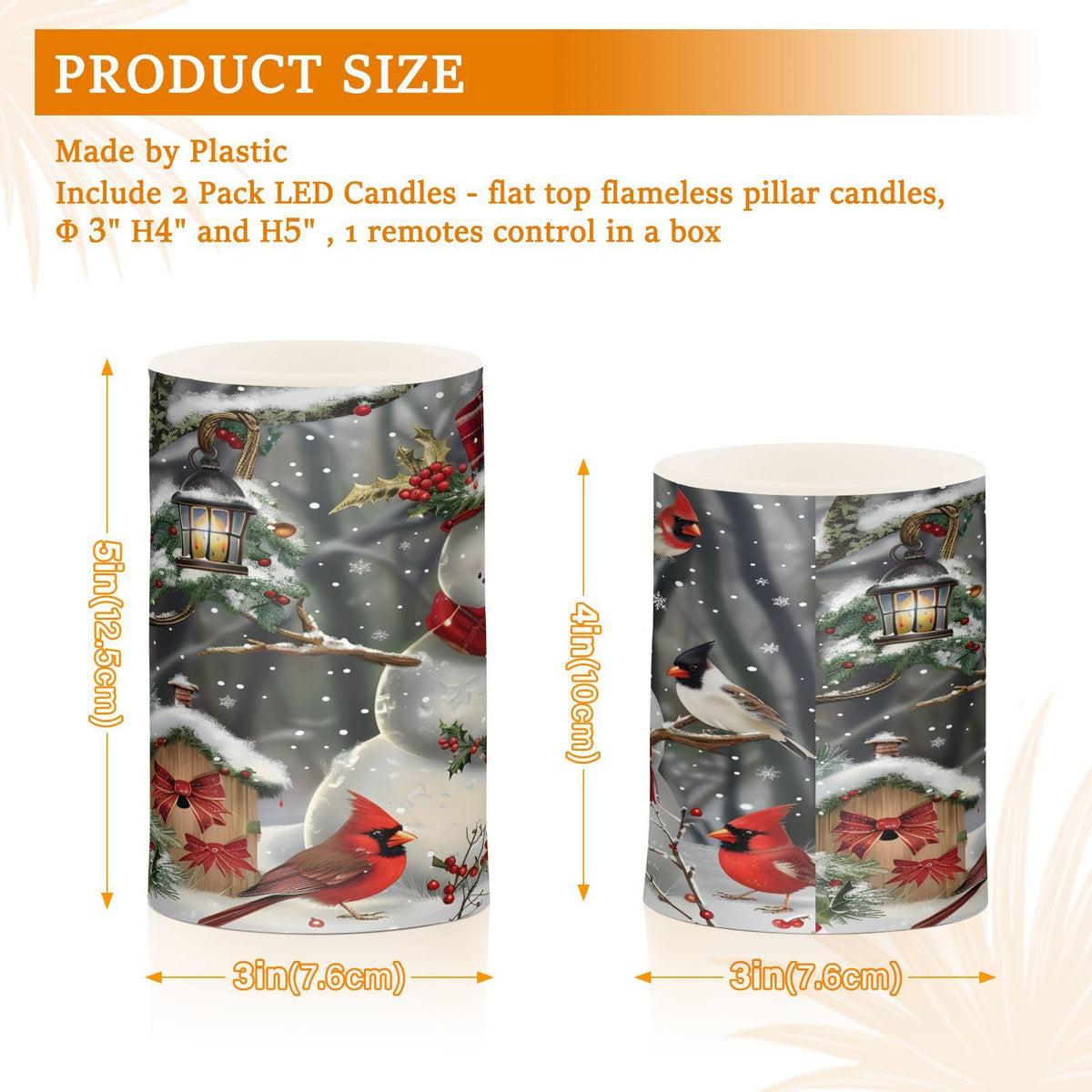 ALAZA Christmas Snowman Red Scarf Hat Bird Flickering Flameless Candles Battery Operated with Remote Timer,Tea Light Candles LED Pillar Votive Candles Set of 2 for Outdoor Indoor Decorations