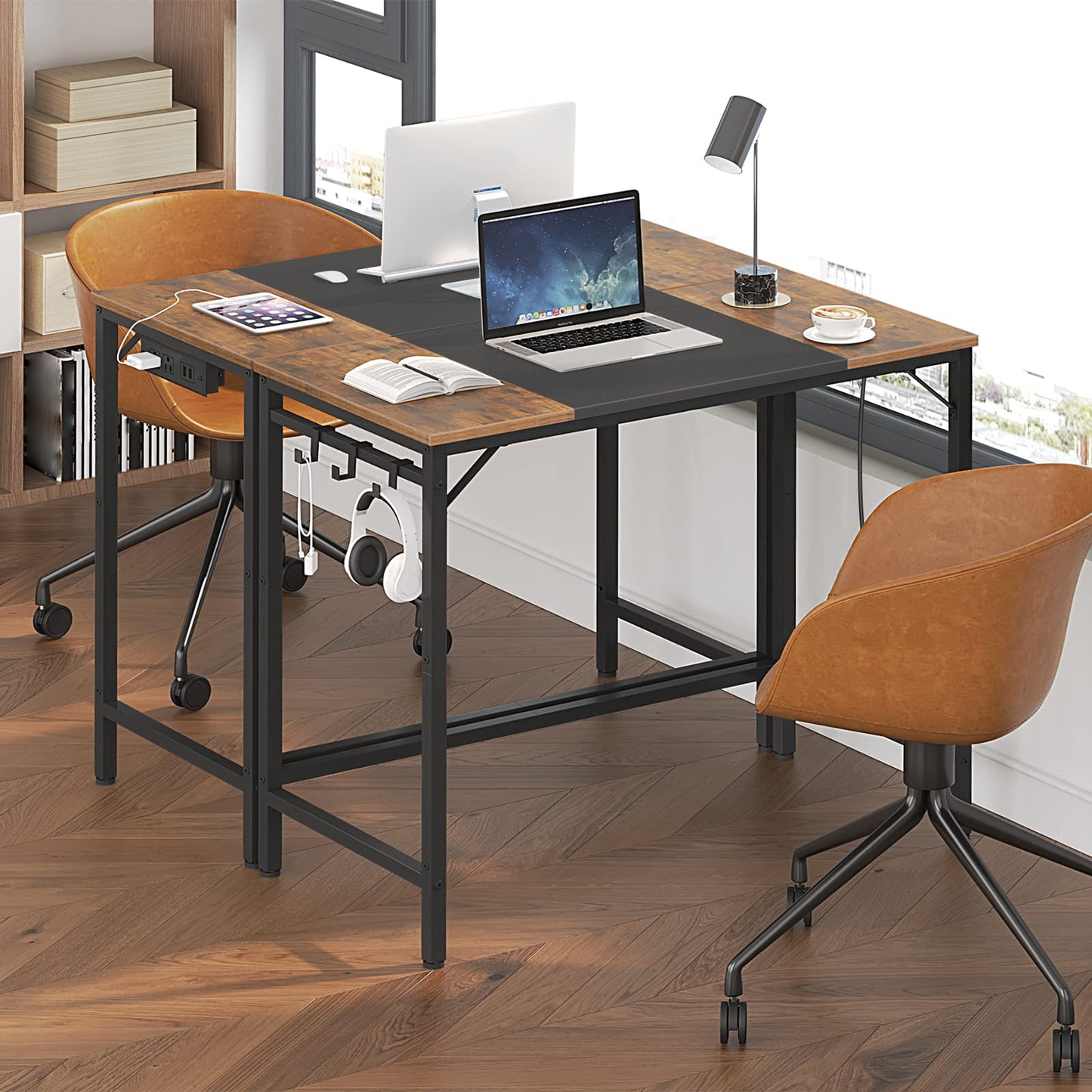 HOOBRO 3 Drawer Mobile File Cabinet, Computer Desk, Home Office Desk with Power Outlet for Study Room, Home Office, Easy to Assemble, A4/Letter Sized, Nonwovens Drawer, Rustic Brown BF30WJ01-BF40UDN01