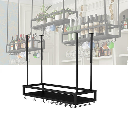 GDMEPMU Wall Mounted Floating Bar Shelves - Liquor Storage Rack with Wine Glass Holder for Home Bar, Kitchen, Dining Room & Cafe (Black, 31" - 80cm) - Stylish Mini Bar Cabinet