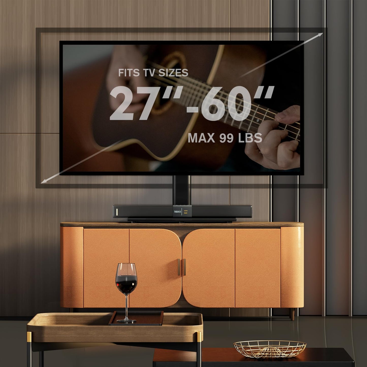 Universal Swivel/Table Top TV Stand 27 to 60 inch TVs 80 Degree Swivel, 4 Level Height Adjustable, Heavy Duty Tempered Glass Base, Holds up to 99lbs Screens, HT04B-001