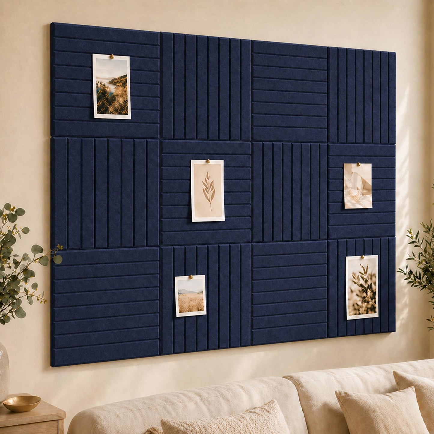 Baysola Stripe Felt Bulletin Board Panels 48 x 36 Inch Self Adhesive Wall Tiles Cork Board Alternative for Office Classroom Photos Notes 12 Pack