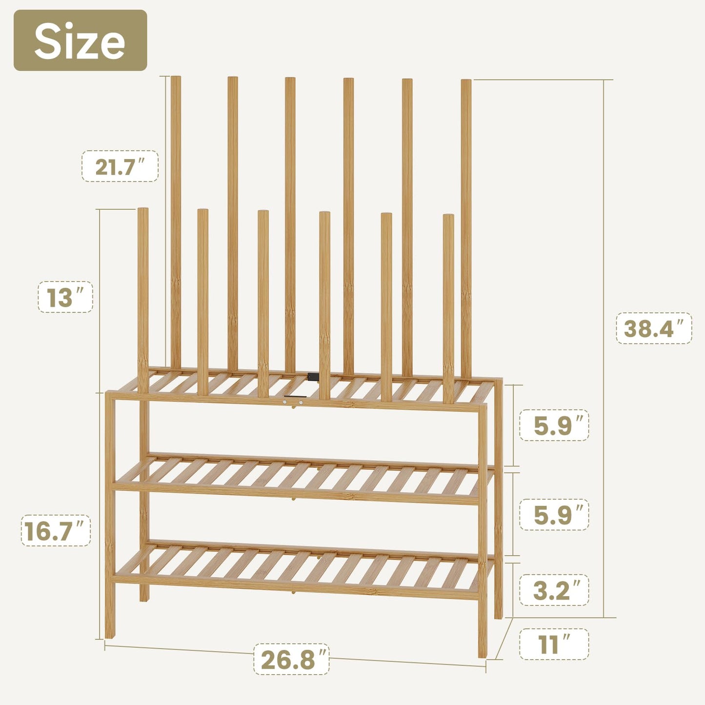 Vellzeyce Boot Rack for Tall Boots Organizer,3-Tier Multiuse Shoe Rack and Boot Storage Rack,for Tall Boots,Sneakers,High-Heel (Natrual, 3-Tier)