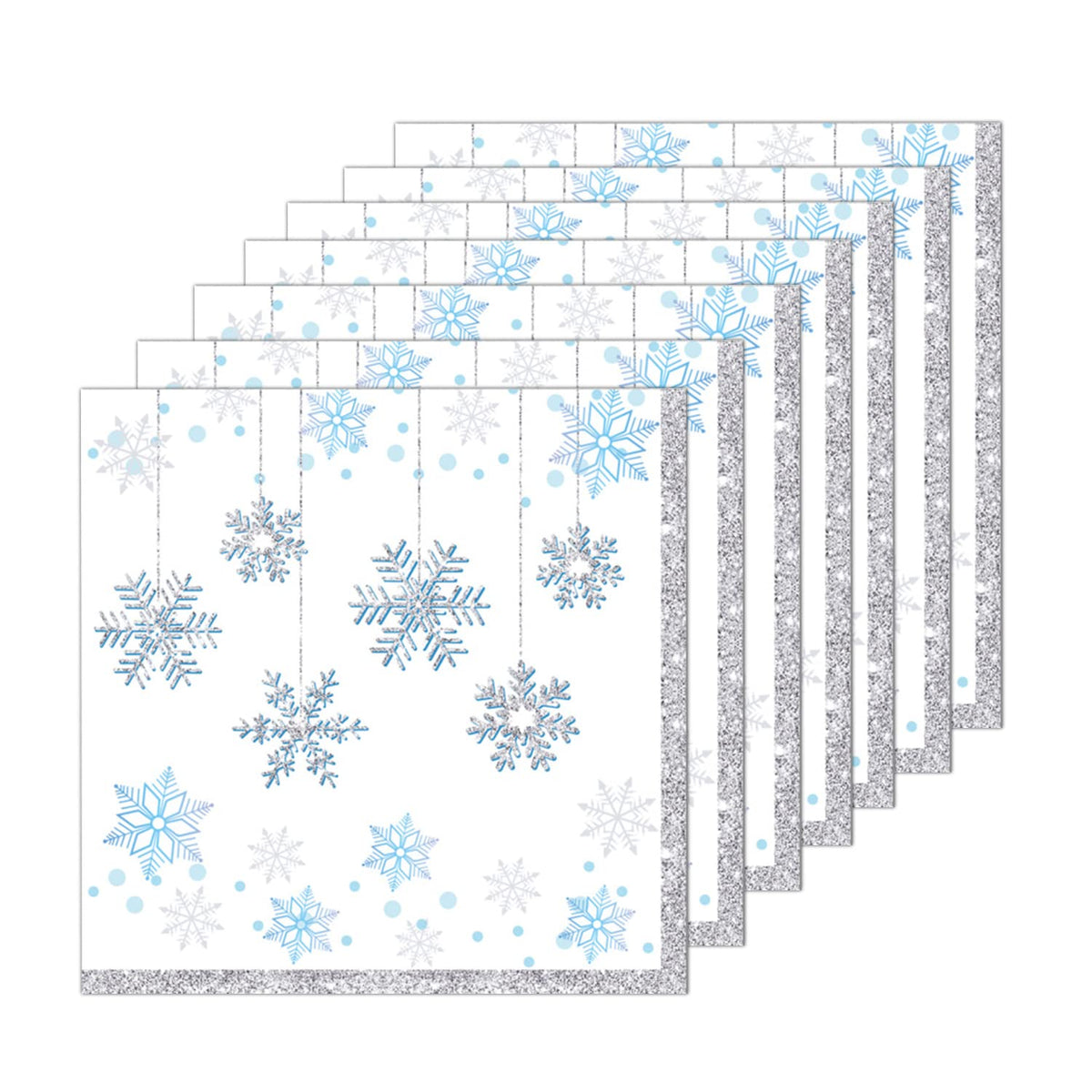 Dulousia Snowflake Napkins, Disposable Wonderland Party Paper Napkins, Luncheon Blue White Snow Theme Party Decorations, Birthday Beverage Napkin, Winter Celebration Supplies, Unfolded 13x13in, 40Ct