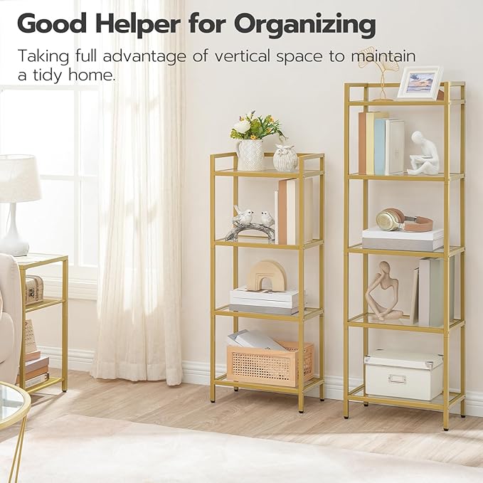 HOOBRO 5-Tier Gold Shelf, Narrow Book Shelf, Display Cabinet