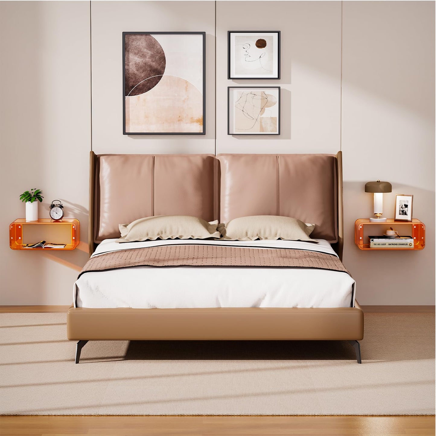 Acrylic Floating Nightstand, Bedside Table, Nightstand Shelf Wall Mounted Bedside Shelf (Orange, Small)