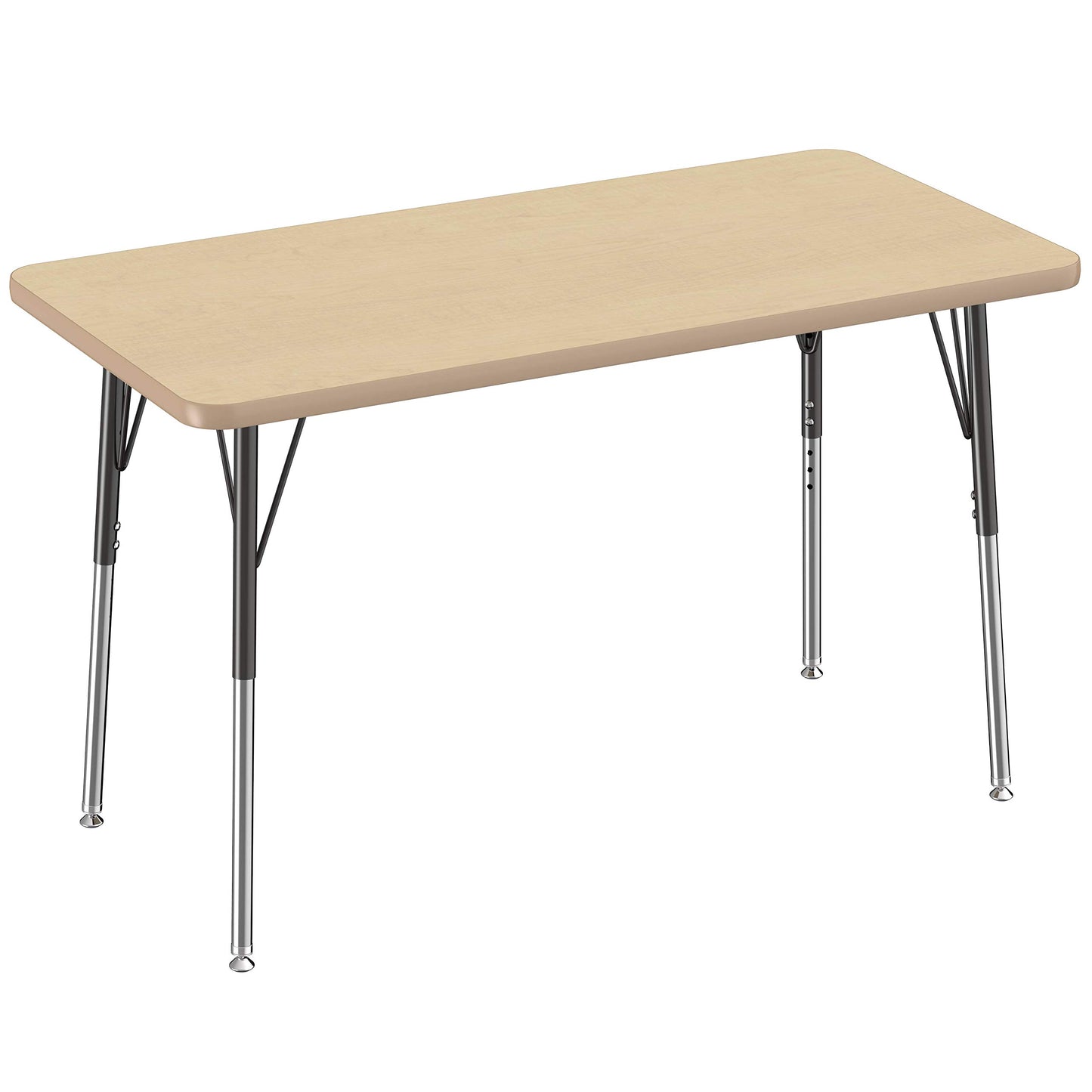 FDP Rectangle Activity School and Office Table (24 x 48 inch), Standard Legs with Swivel Glides, Adjustable Height 19-30 inches - Maple Top and Maple Edge