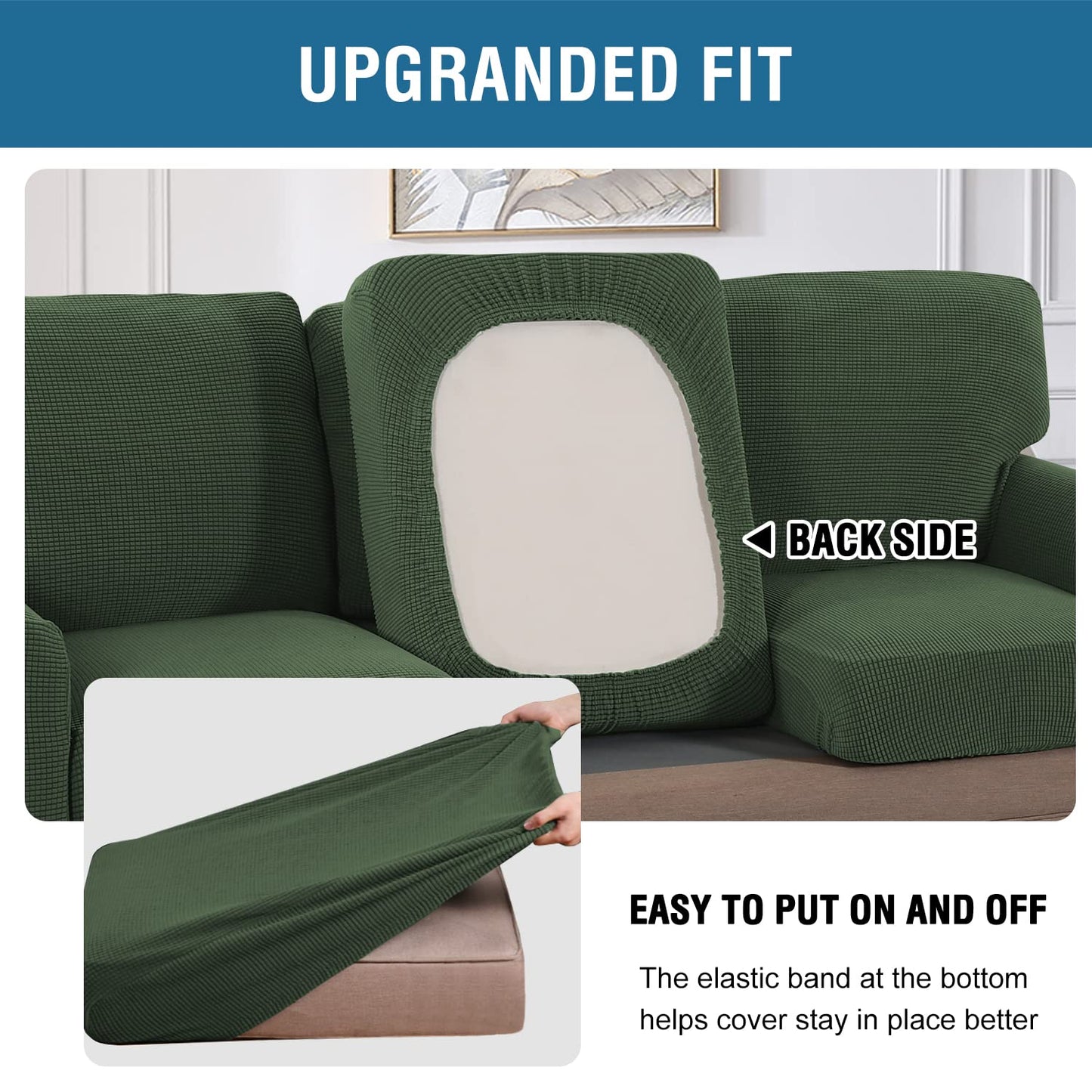 H.VERSAILTEX Multi-Pieces Chair Covers Stretch Couch Covers Form Fitted Seat and Back Cushions Covers (1 Seat Cover Plus 1 Back Cusion Cover, Bonus 2 Armrest Covers), Bronze Green