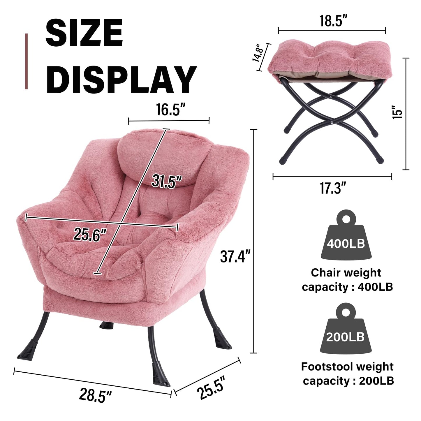 SESHINELL Lazy Chair with Ottoman, Modern Accent Chair Contemporary Sofa Chair with Armrests, Reading Chair and Folding Footstool Set for Living Room, Bedroom, Office