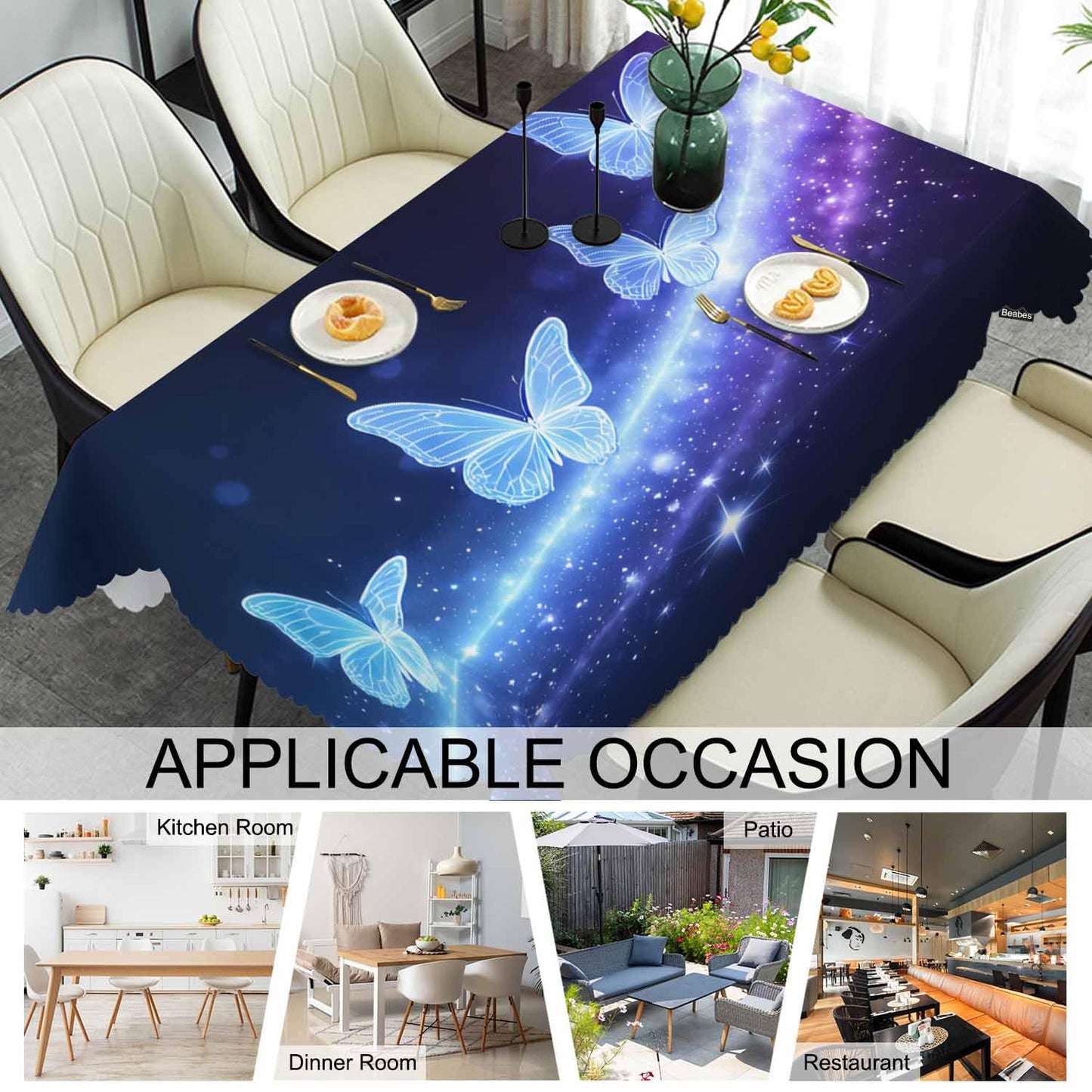 Beabes Butterfly Decorative Table Cover for Kitchen, Fantasy Butterflies Sparkle Oblong Tablecloth Dining Table Cloth Tabletop Tablecloths for BBQ Picnic Coffee 52"X70" 4-6 Seats, Purple