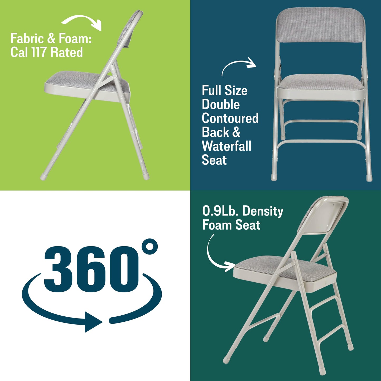 National Public Seating 2302 Deluxe Fabric Upholstered Triple Brace Double Hinge Premium Folding Chair, Graystone Surface, Gray Frame