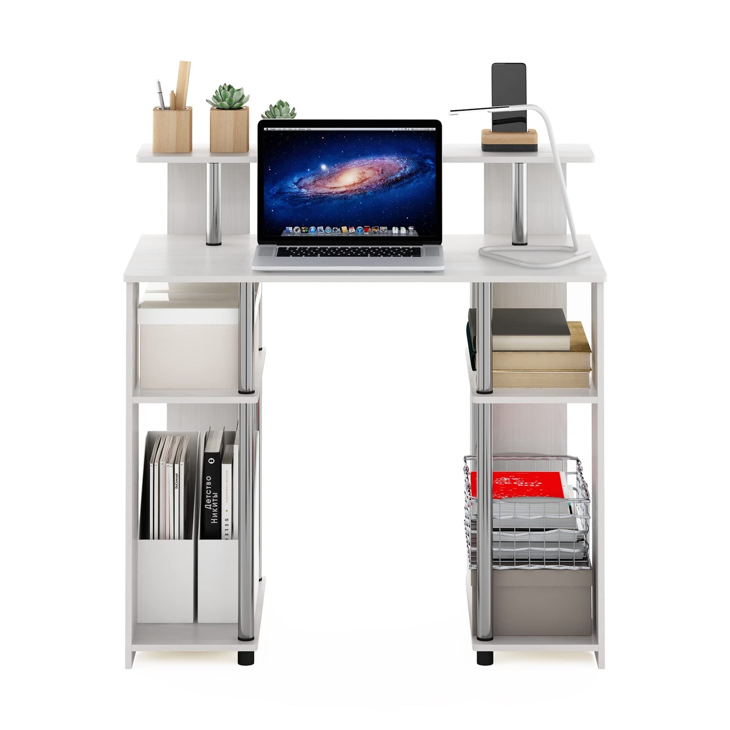 Furinno Jaya Simple Design Computer Writing Desk, White Oak/Stainless Steel