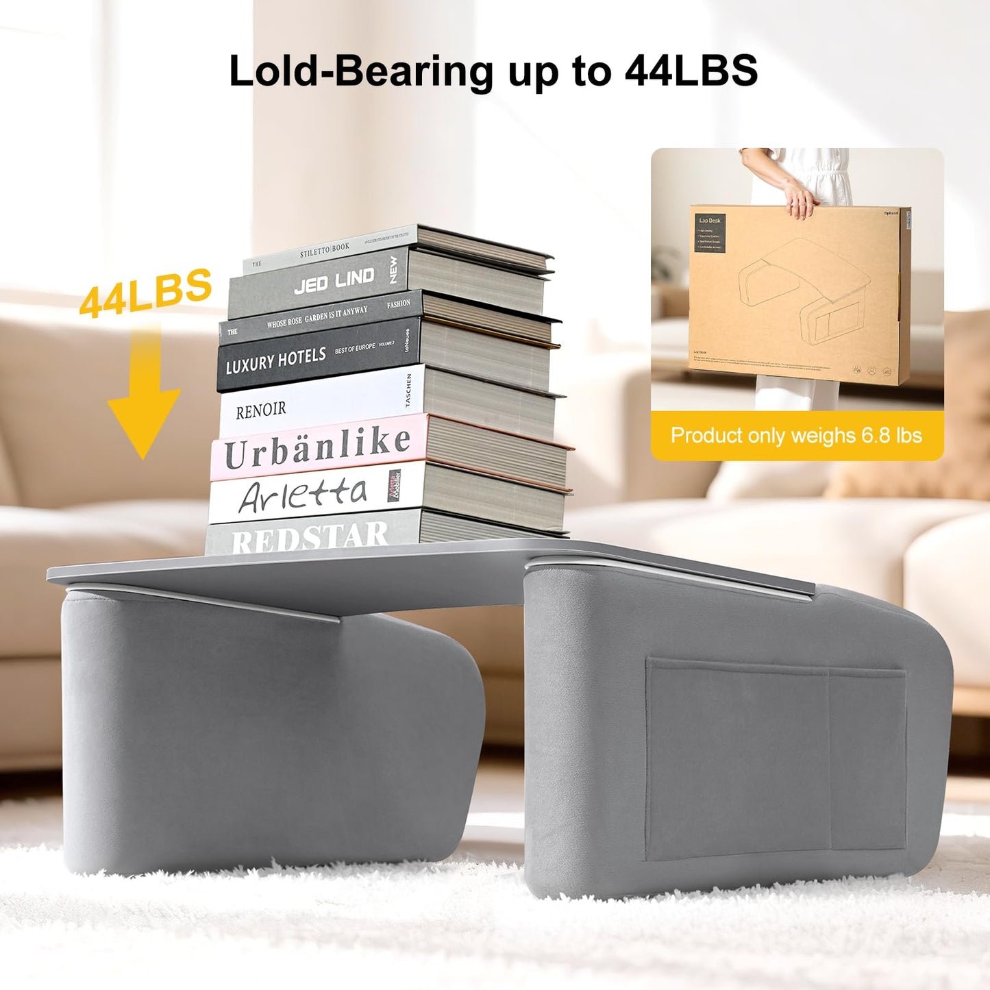 Lap Desk for Adults with Arm Rests,Ergonomic Laptop Pillow Stand for Bed,Couch,Floor,Large Table for Long Hours Work,Eating,Gaming,Reading and Writing,Lap Laptop Desk for College Dorm Room (Grey)