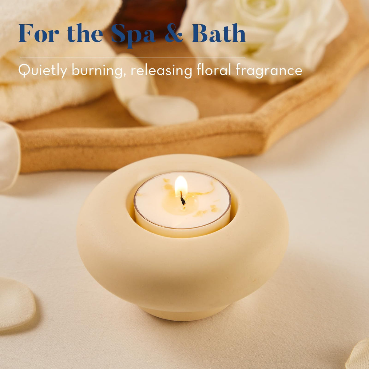 Crenovo Jasmine Scented Tealight Candles with Dried Flowers, 4 Hours Non-Toxic Tea Lights, 100% Soy Wax Candles Bulk for Wedding, Spa, Bath, and Home Decor, 8 Pack