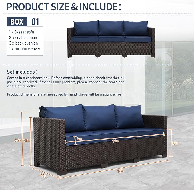 Rattan Star Patio Furniture Outdoor Couch 3 Seater Sofa Outdoor Brown Wicker