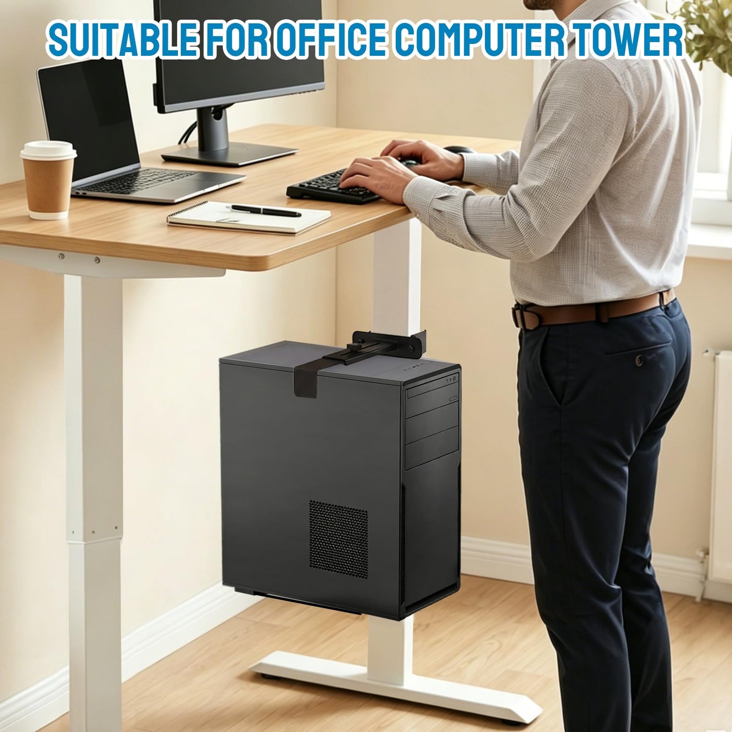 Under Desk PC Mount - Heavy Duty PC Stand for Standard Computer Tower Up to 9.64" Wide, Up to 50Lbs Weight, Clamped PC Bracket Holder Only for 65×45mm/75×45mm/80×50mm Standing Desk Leg, No Drill