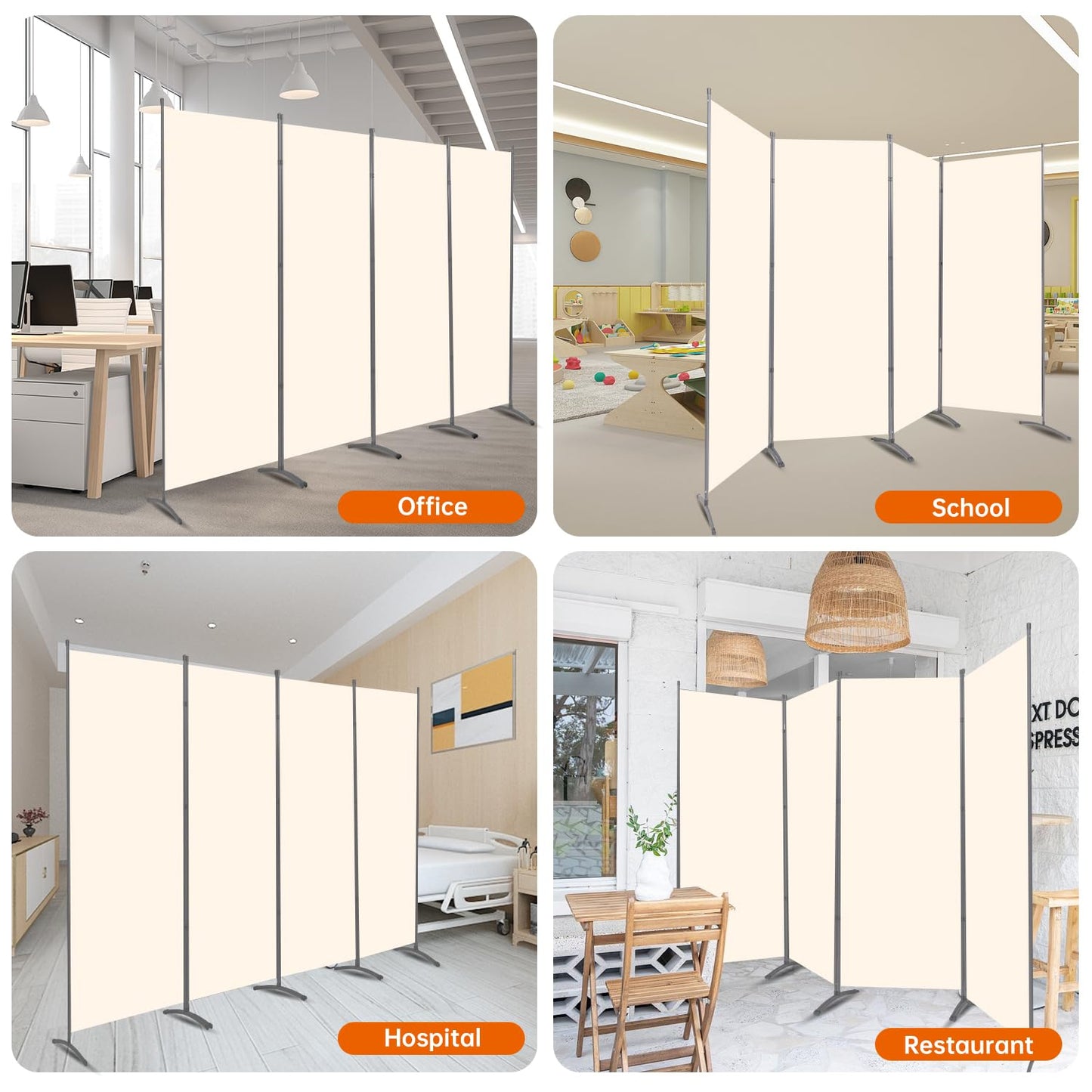 Room Divider 6FT Folding Privacy Screens, 4 Panel Partition Room Dividers w/Freestanding Design, Portable Wall Divider for Room Separtation, Fabric Screen Panel for Home Office Bedroom Dorm