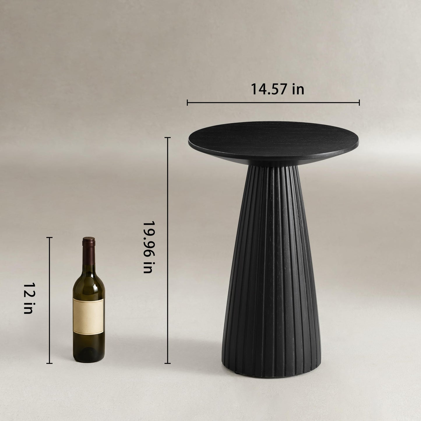 Black Pedestal Side Table 14.56'' Dia, Modern Accent End Table, Fluted Base Design, Minimalist Drink Table for Small Space Living Room, Bedroom