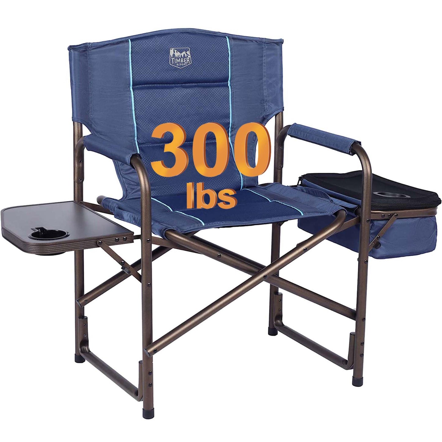 TIMBER RIDGE Folding Camping Chair with Cooler Bag, Director Chair Foldable with Side Table for Adults, Camp Chairs for Outdoor, Lawn, Sports, Fishing, Heavy Duty Supports 300lbs, Blue