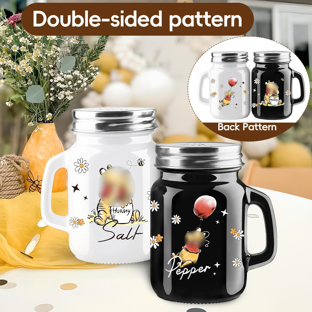 2 Salt And Pepper Shakers，Bear Cute Fun Salt And Pepper Shakers Set，Cute Salt Shakers For Kitchen Decor，Black And White Salt And Pepper Shakers With Stainless Steel Lids(Bear)