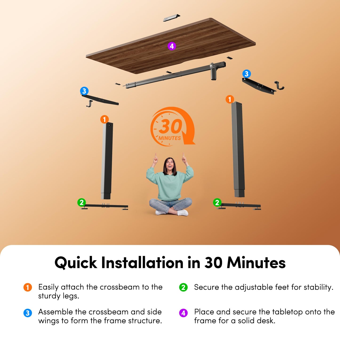 FEZIBO 55 x 24 Inchs Electric Standing Desk, Height Adjustable, Sit Stand Up, Computer Office Desk with Splice Board, Black Frame/Black Walnut Top