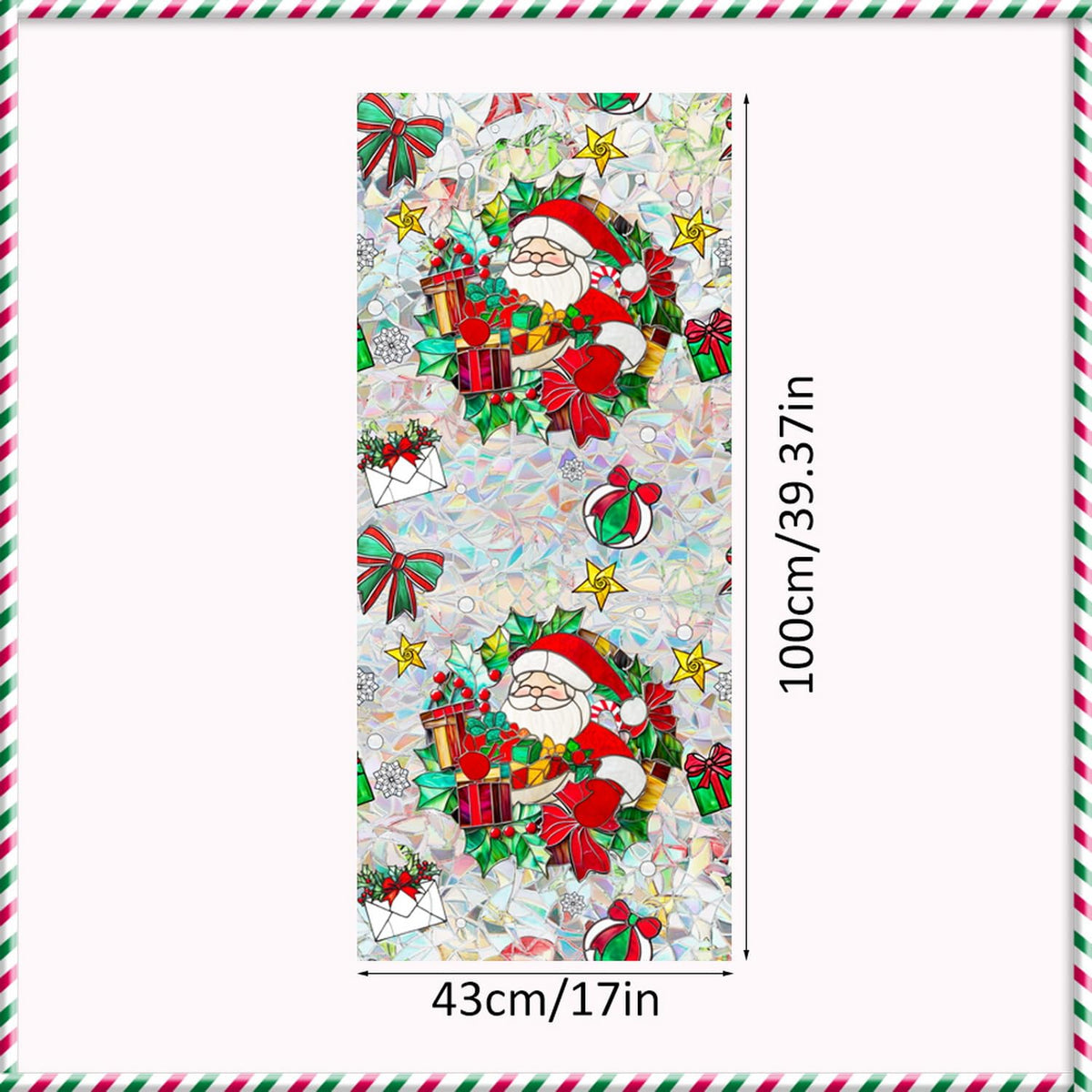 Christmas Window Stickers for Glass Rainbow Privacy Film Stained Stickers Santa Claus Window Film Christmas Balls Design Windows Decals for Home Party Supplies Glass Display Decor 17x 39.3 Inch