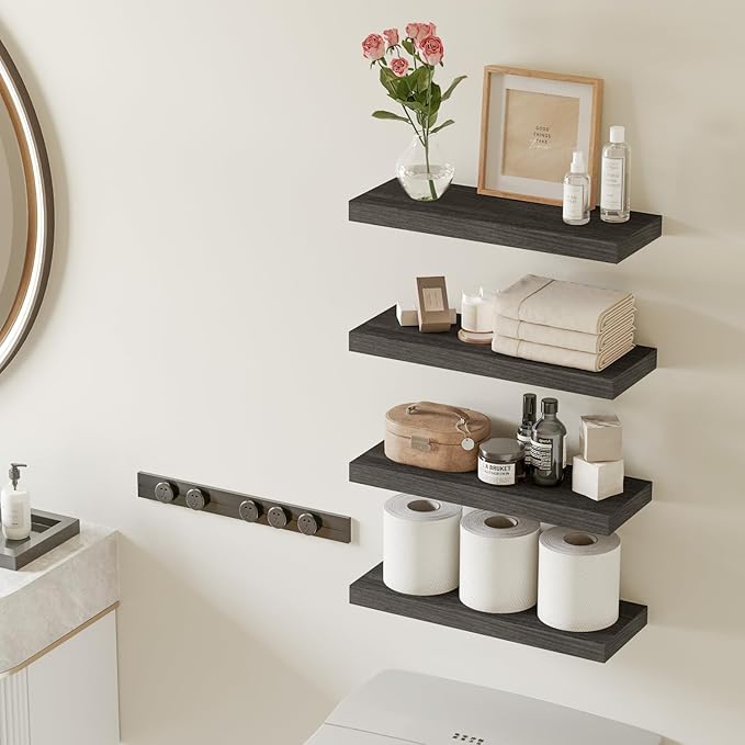 Fixwal 15.7in Floating Shelves, Rustic Wood Finish Wall Shelves Set of 4
