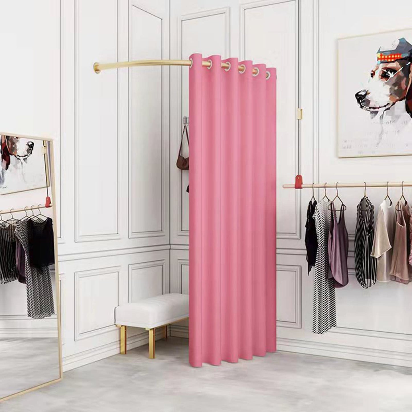 TEENKON Clothing Store Fitting Room, 47 in Dressing Room Used in Mall, Boutique and Office, Corner Wall Mounted Changing Room for Privacy Protection, Include Shading Curtain, Bracket and Hook Up