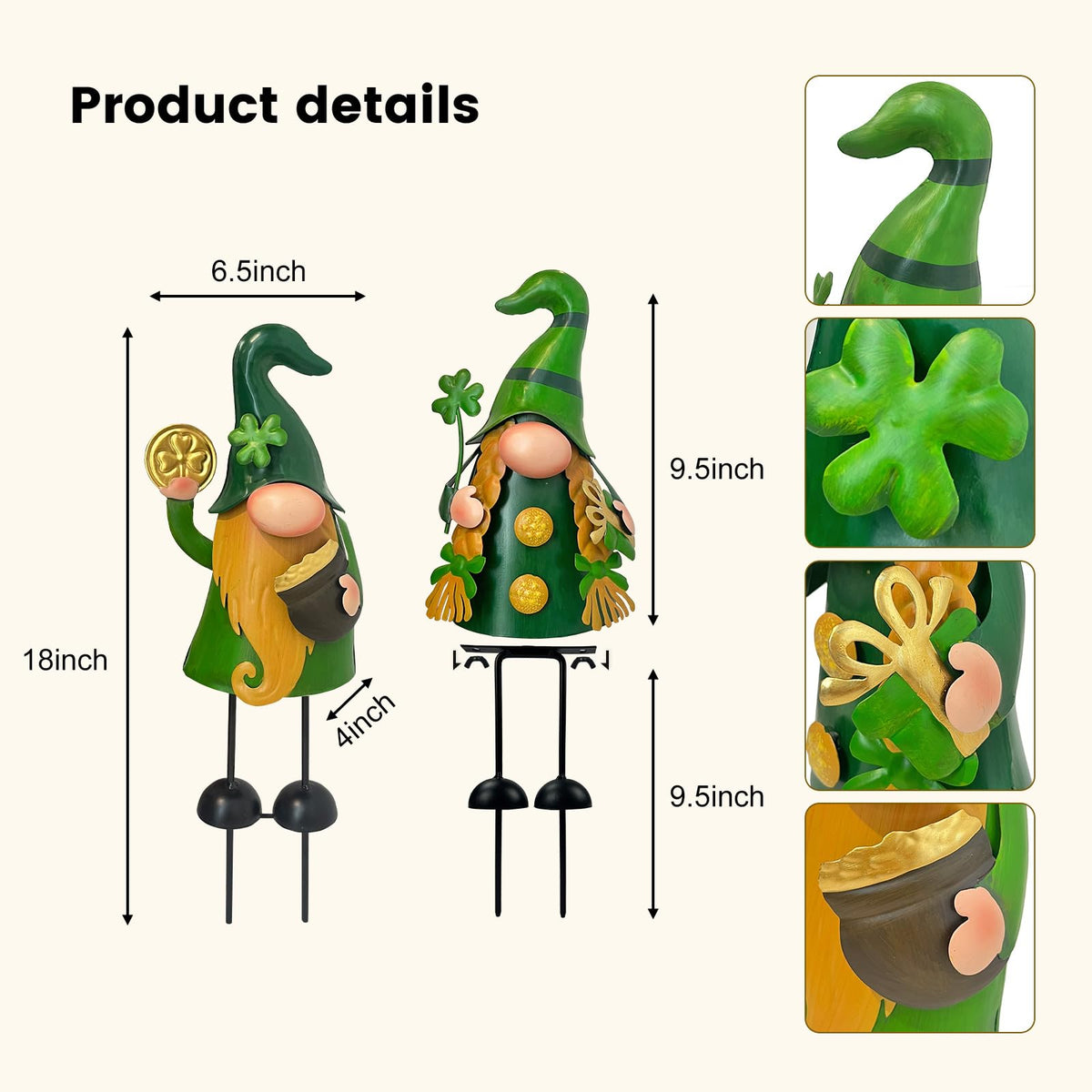 HONGLAND 18 Inch Spring Gnomes Outdoor Decor, 2Pcs Metal Gnomes Garden Stakes, Gnome Gifts for Women Outside Decorations for Yard Home Garden Lawn Patio