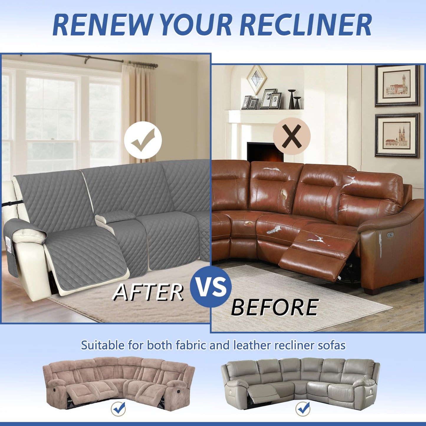 Arfntevss Recliner Sectional Couch Covers 1OO% Waterproof L Shape Sofa Cover for Reclining L Shaped Sectional Slipcover Dog Washable Corner Non Slip Protector (5 Seater with 1 Console, Dark Gray)