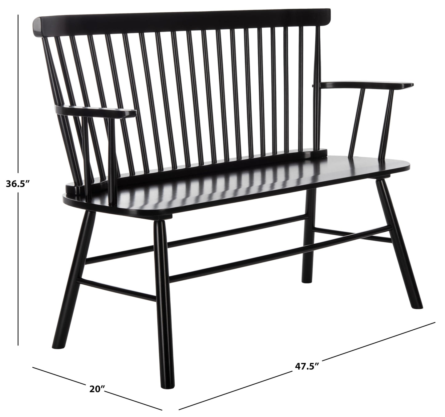 SAFAVIEH Furniture - Addison Loveseat - Black - Solid Wood - Coastal Slatted Design - Ideal for Living Room, Sunroom, Bedroom, 18" Seat Height (AMH8513A)