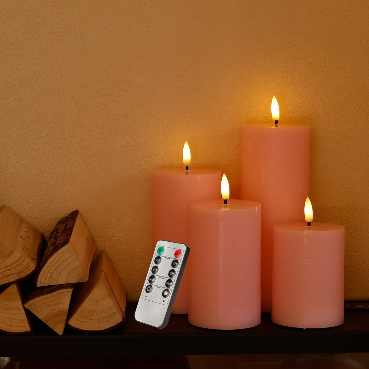 AFINETH Pink Flameless Candles, Real Wax Pillar Battery Operated Candles, Flat Top Flickering LED Pillar Candles with Remote, 4 Pack Fake Candles for Home Party Wedding Romantic Night Decor