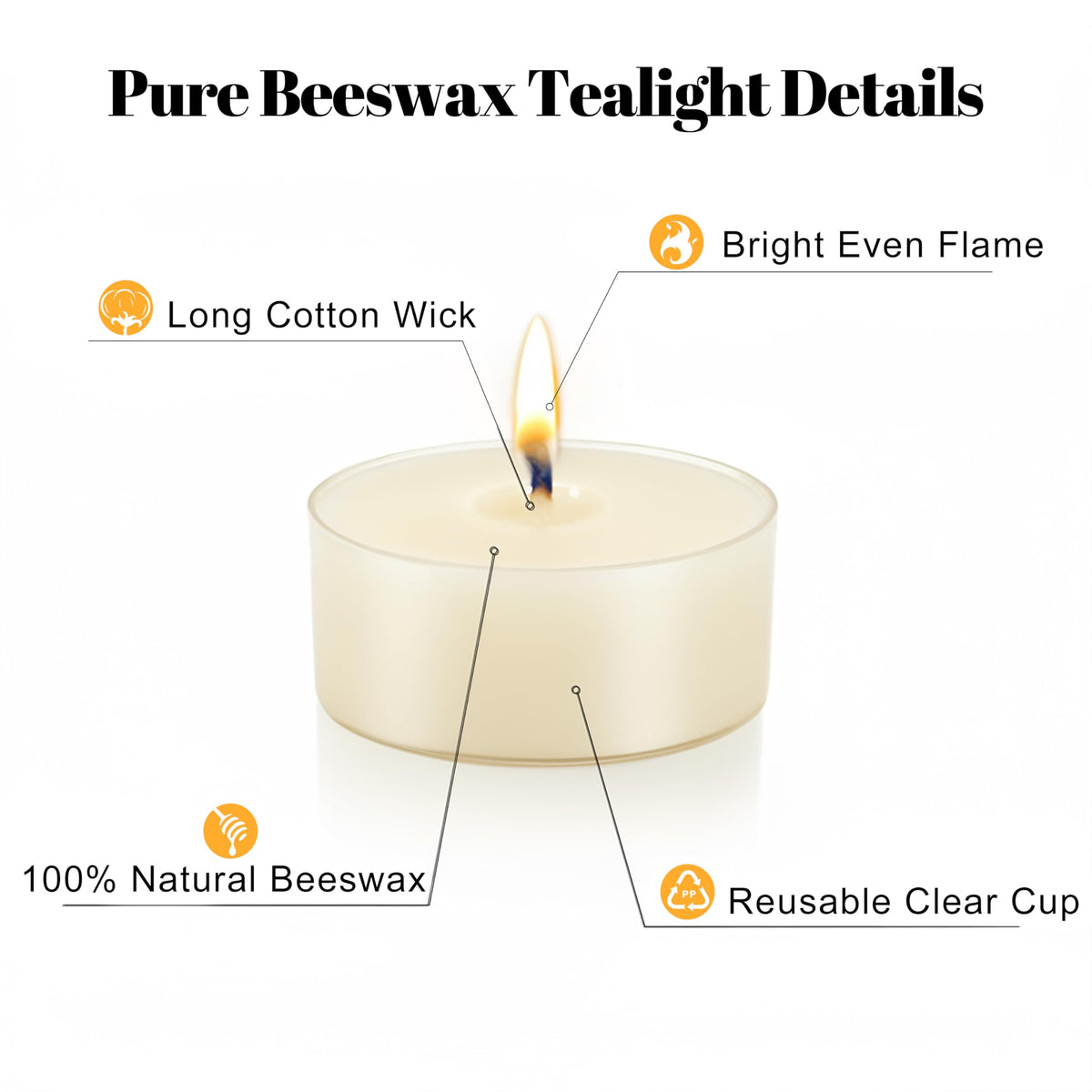 Natural Beeswax Tealight Candles White, 16 Packs, Pure Beeswax Tea Candles in Clear Cup, Organic Ivory Small Tea Light Candles with 4 Hours Clean Burn Time, Soy, Paraffin, & Fragrance Free