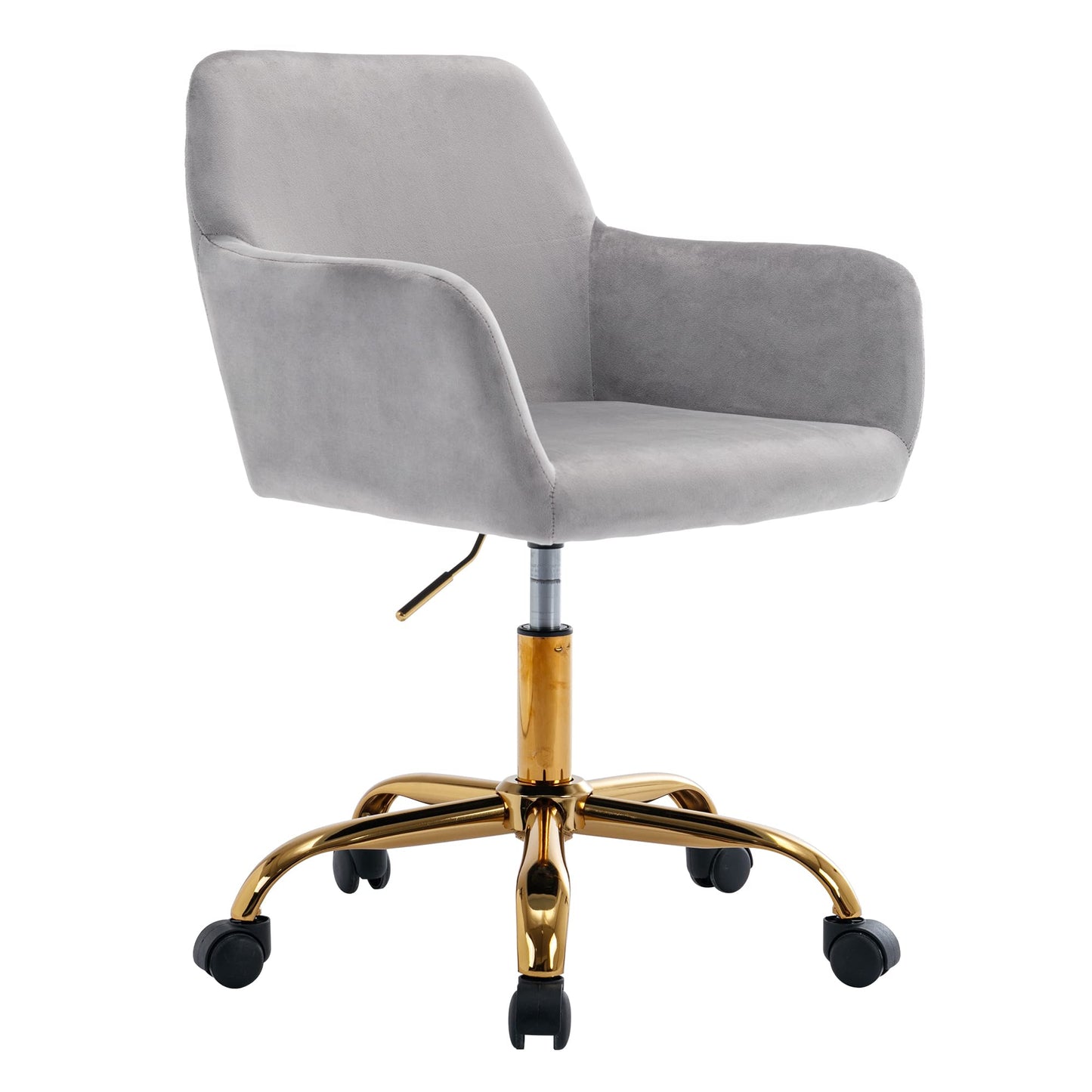 KCC Velvet Office Desk Chair, Comfy Swivel Modern Leisure Armchair with Wheels, Upholstered Comfy Velvet Fabric Makeup Chair Height Adjustable for Teens Women Girls Elegant Home Office, Gray