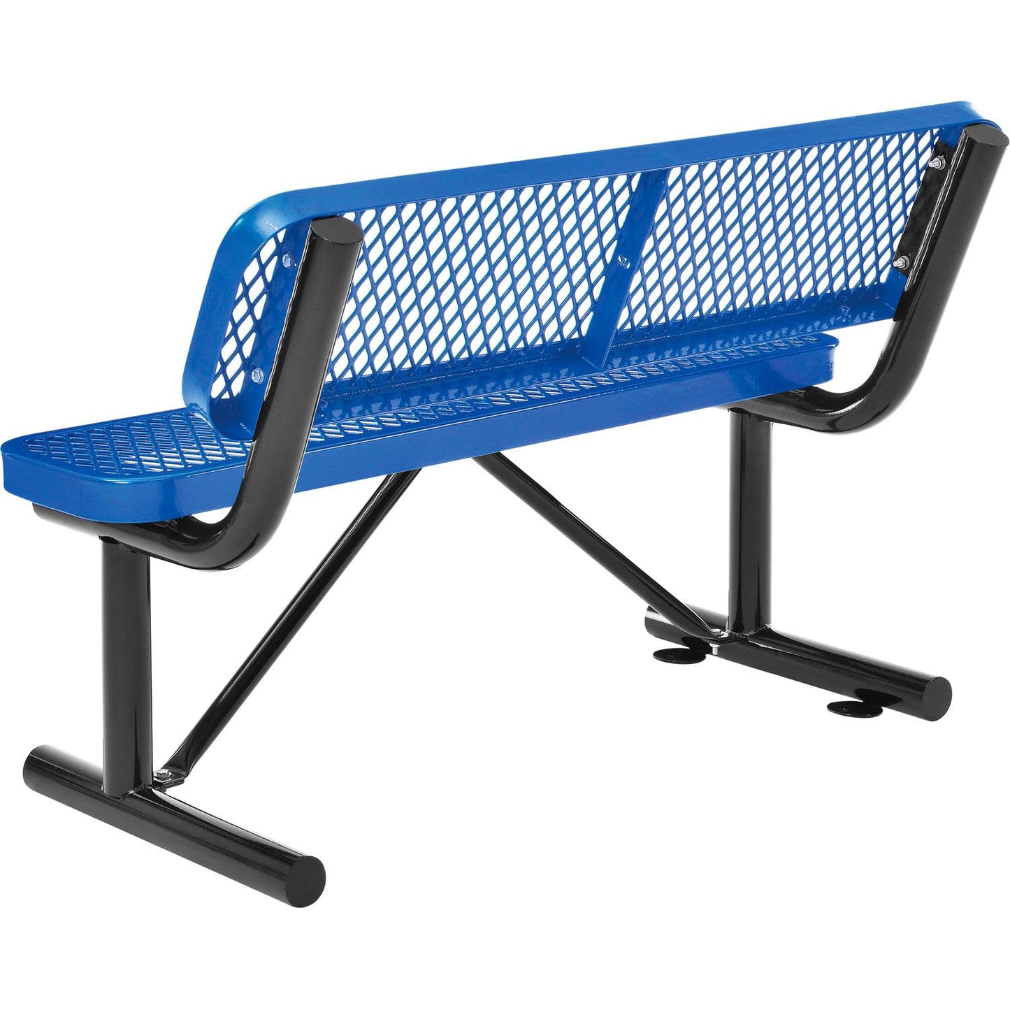 Global Industrial 4'L Heavy Duty Expanded Metal Mesh Bench with Backrest with Steel Frame, Portable Outdoor Bench, 1000 lbs Capacity, Blue, 48" L x 24" W x 33" H