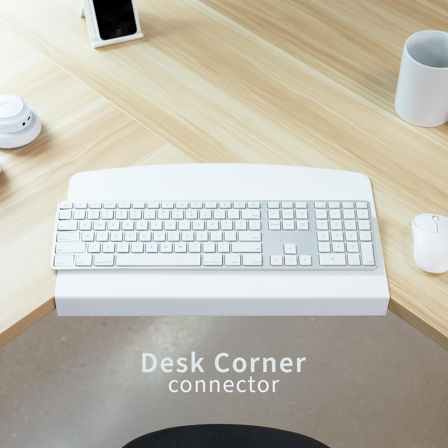 VIVO 17 inch Corner Desk Connector Sleeve for Keyboard Tray Mount on L-Shaped Workstation, Home Office, White, DESK-AC07SW