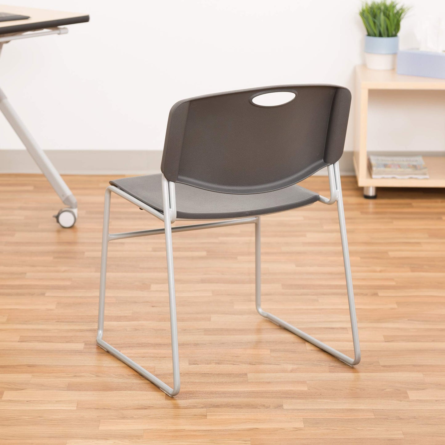 Norwood Commercial Furniture Heavy-Duty Plastic Stacking Chairs with Contoured Backs, Stackable Office and Waiting Room Chairs, Set of 4, Charcoal