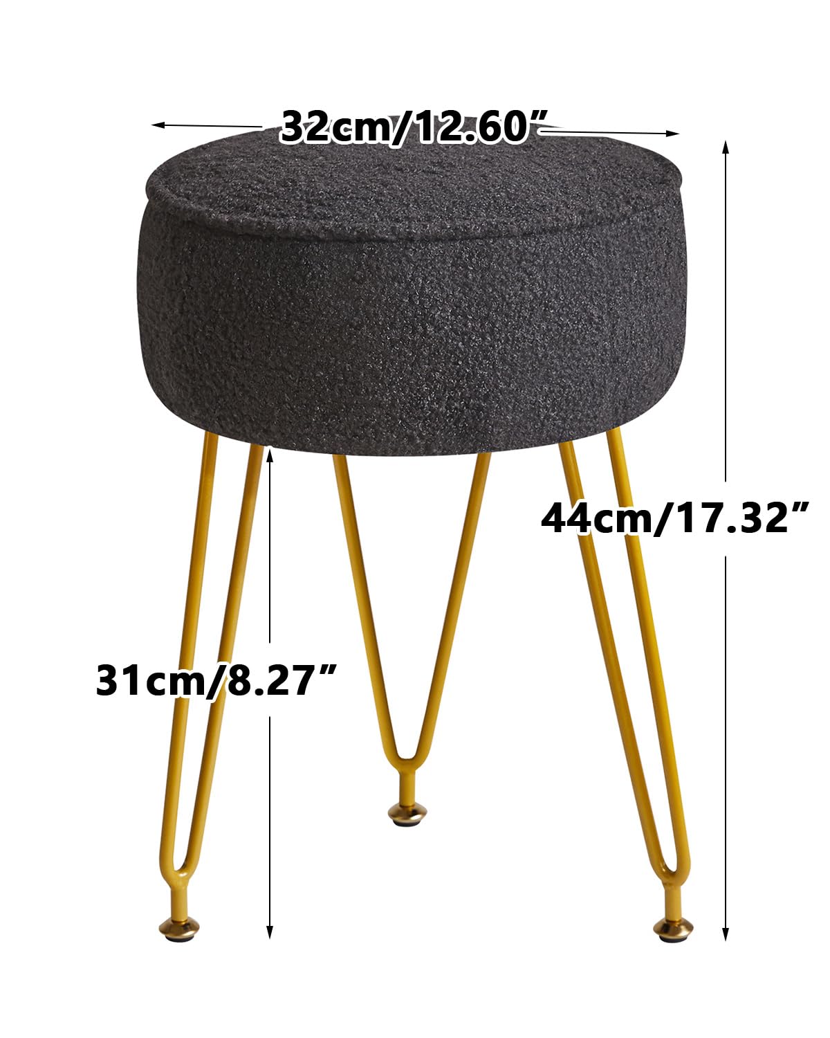 IBUYKE Teddy Velvet Round Footrest Ottoman, Makeup Vanity Side Table, Velvet Dressing Table Seat, Pouf Couch Stool for Living Room Bedroom, Black WBD009B
